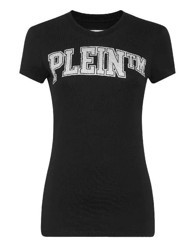 T-shirt Sexy Pure with Crystals Denim Fabric Leather Fabric Suede Fabric