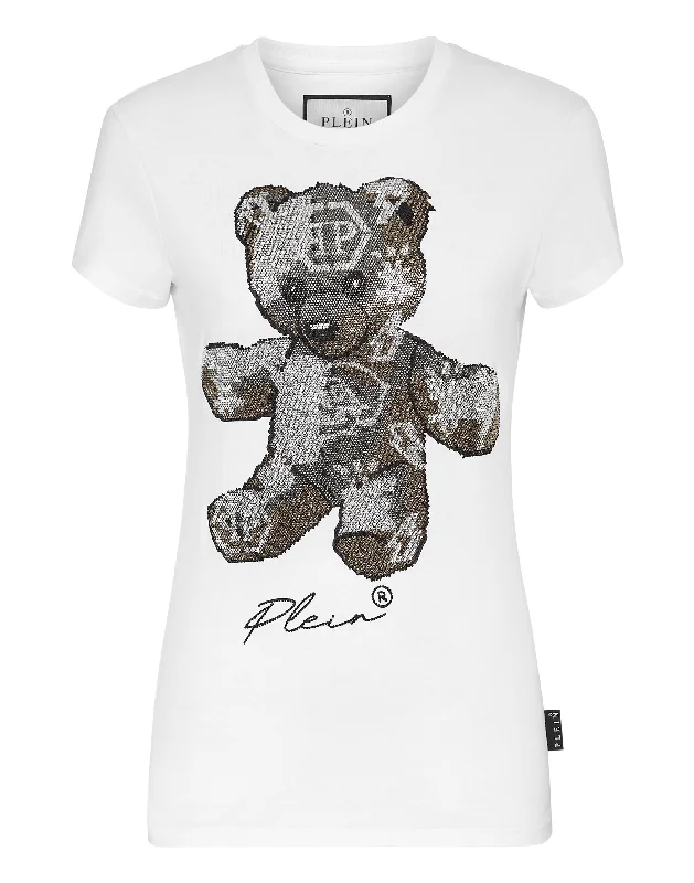 T-shirt Sexy Pure with Crystals Satin Blend Silk Blend Wool Blend