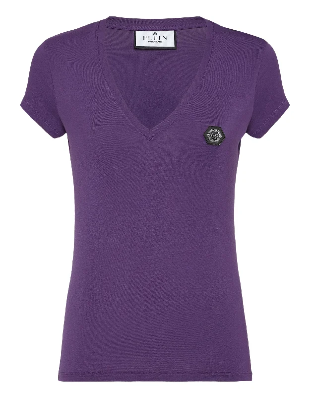 T-shirt V-Neck Sexy Pure Fit Hexagon Satin Fabric Silk Fabric Chiffon Fabric