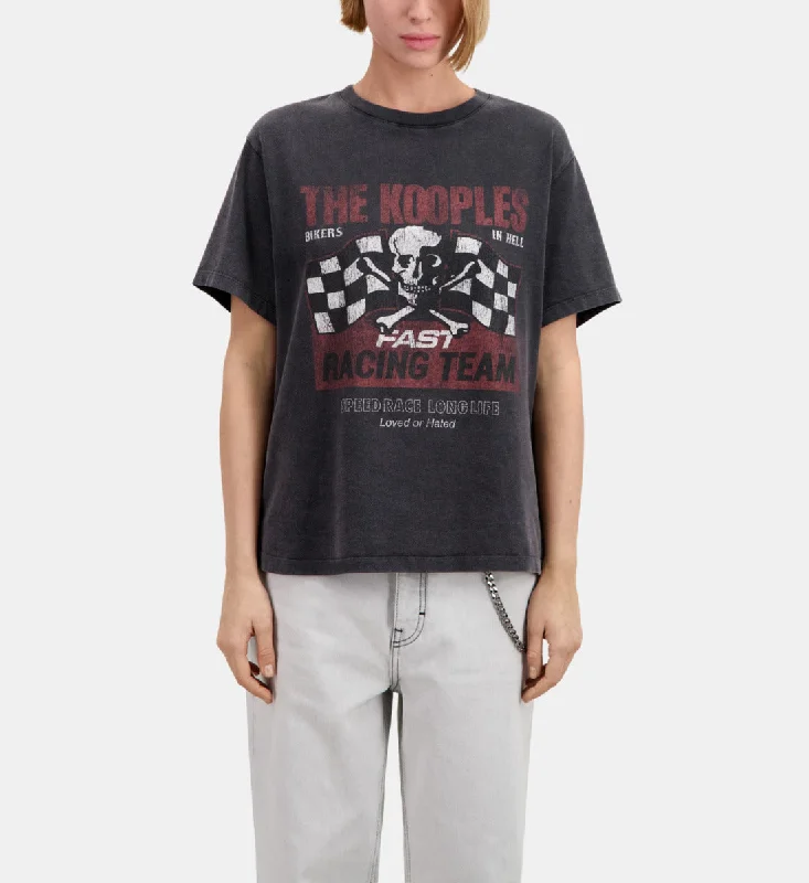 T-shirt With Racing Skull Serigraphy Elasticated Padded Insulated