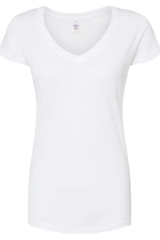 Tultex Women´s Poly-Rich V-Neck T-Shirt Graphic Embroidered Appliqued