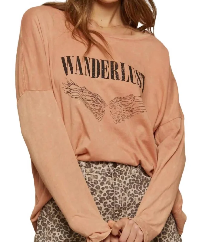 Wanderlust Long Sleeve Tee In Rose Cashmere Blend Cotton Blend Poly Blend