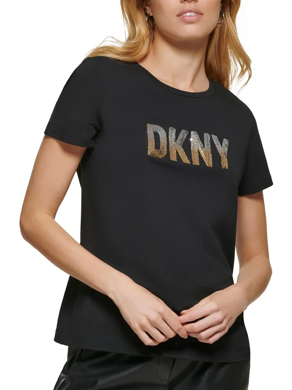 Womens Cotton Logo Graphic T-Shirt Handmade Hand-knitted Hand-woven