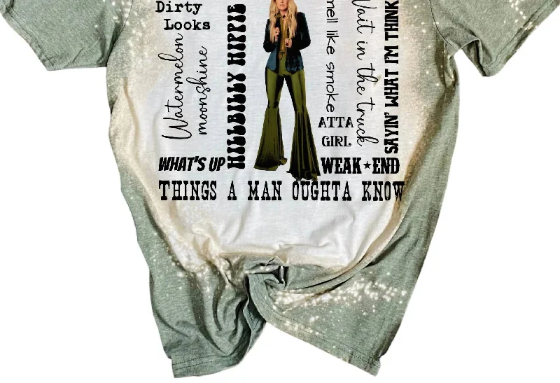 Women's Lainey Wilson Bleached Tee In Green Faux Fur Fabric Real Fur Fabric Shearling Fabric