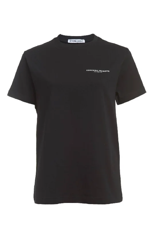 Women's Organic Cotton T-Shirt In Black Beaded Sequined Faux Fur