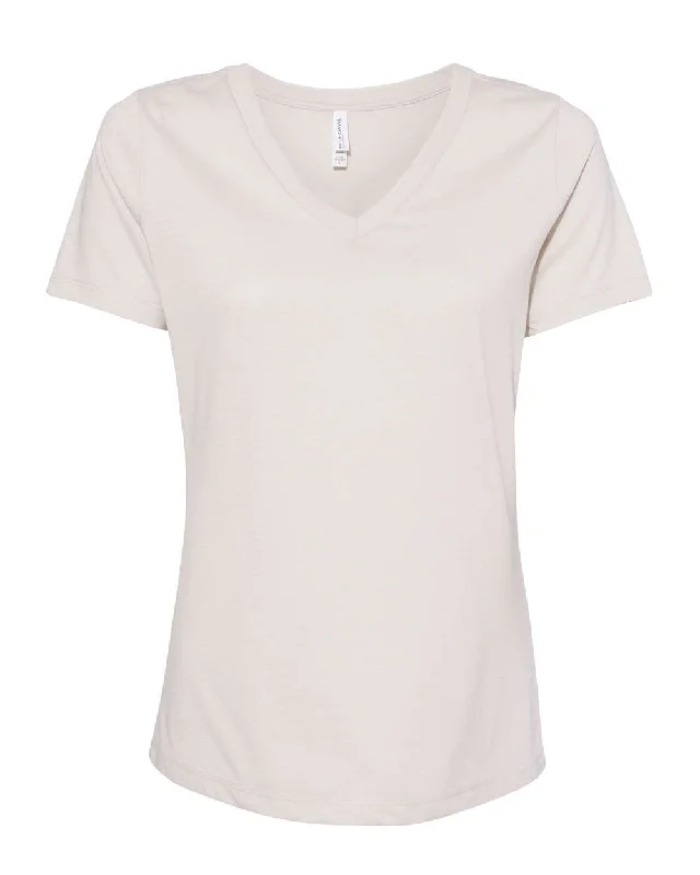 Women's Relaxed Heather CVC V-Neck Tee Beaded Sequined Faux Fur