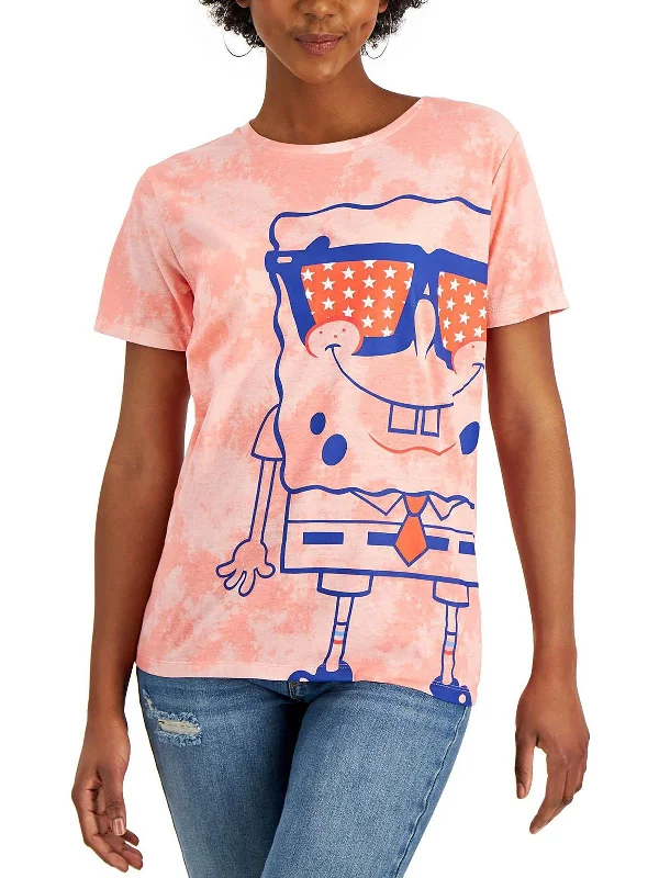 Womens Spongebob Boyfriend Tee Graphic T-Shirt Spandex Blend Rayon Blend Denim Blend