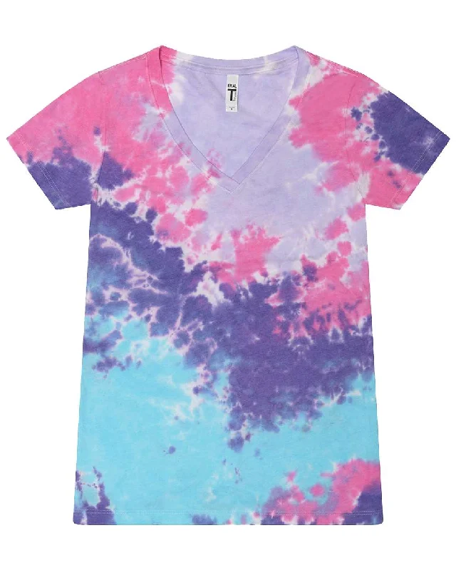 Women's Tie-Dyed V-Neck T-Shirt Fitted T-Shirt Seamless Stretchy