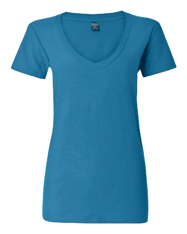 Women's V-Neck Slub T-Shirt Iron Safe Non-Iron Wrinkle Free