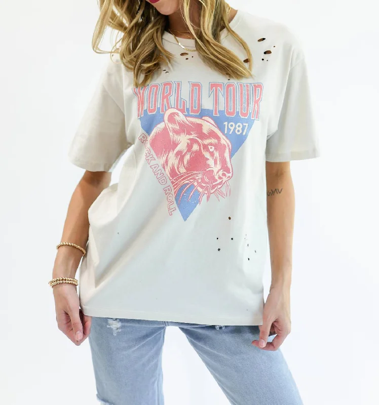 World Tour 1987 Tee In Light Khaki Silk Blend Satin Velvet