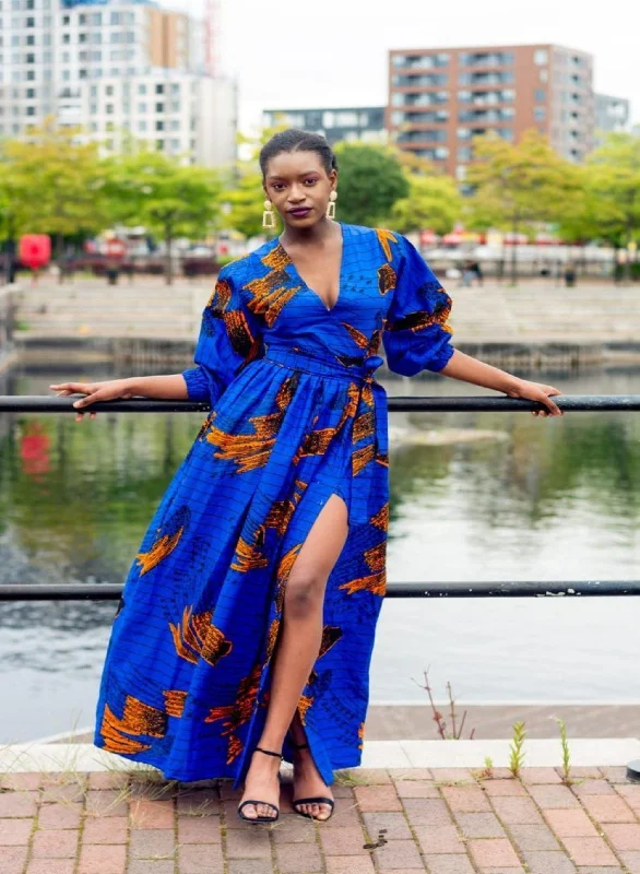 Alisha Ankara Maxi Dress | Blue African Print Elegant Boho Maxi Dress