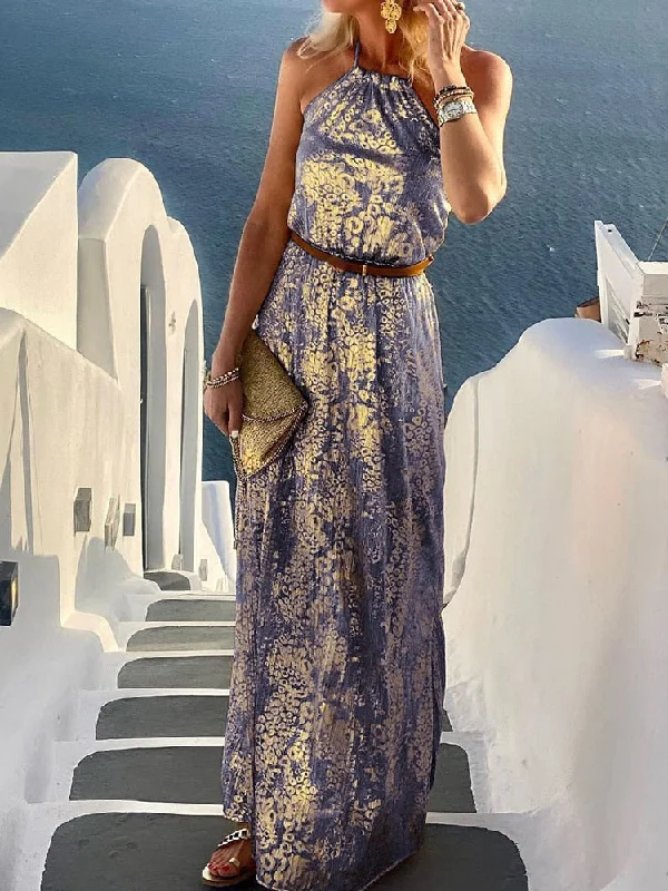 Zjkrl - Beach Style Lady Casual Sleeveless Long Dress Streetwear Women Halter Backless Print Dress Loose Off Shoulder Summer Maxi Dress Elegant Maxi Dress with Ruffles Zjkrl - Beach Style Lady Casual Sleeveless Long Dress Streetwear Women Halter Backless Print Dress Loose Off Shoulder Summer Maxi Dress Elegant Maxi Dress with Ruffles