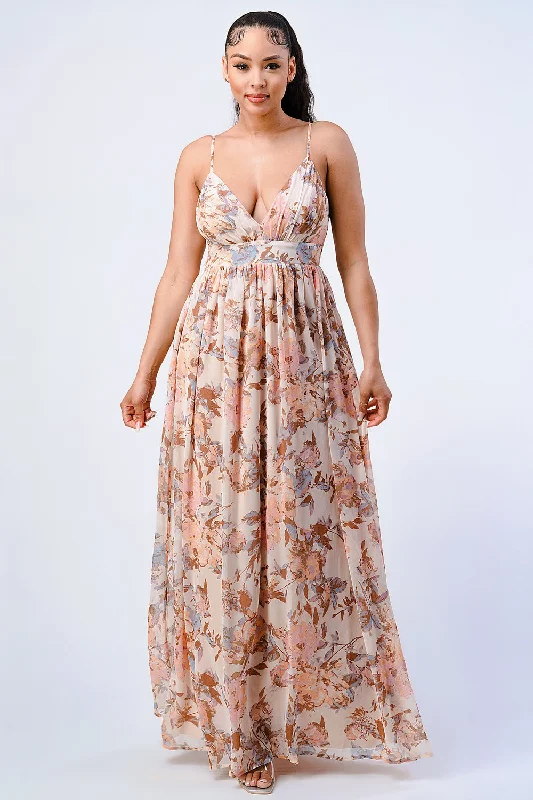 Vintage Chiffon Fit and Flare Maxi Dress in Blush Fashionable Layered Maxi Dress