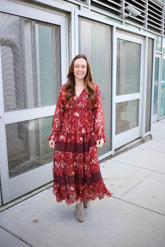Boho Rust Printed Maxi Dress | Boutique Elise | Bella Elegant Maxi Dress with Pockets Boho Rust Printed Maxi Dress | Boutique Elise | Bella Elegant Maxi Dress with Pockets