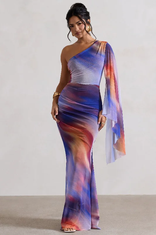 Brisa | Ombre Print Mesh Asymmetric Ruched Maxi Dress Fashionable Asymmetrical Maxi Dress Brisa | Ombre Print Mesh Asymmetric Ruched Maxi Dress Fashionable Asymmetrical Maxi Dress
