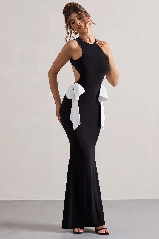 By Your Side | Black Cut-Out Maxi Dress With Bows Stylish Long Sleeve Maxi Dress
