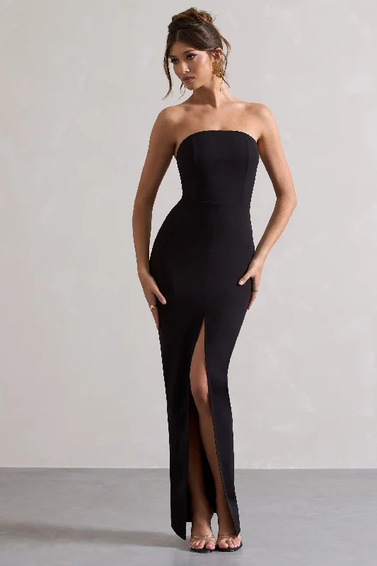 Cailin | Black Strapless Split Maxi Dress Classic Black Maxi Dress