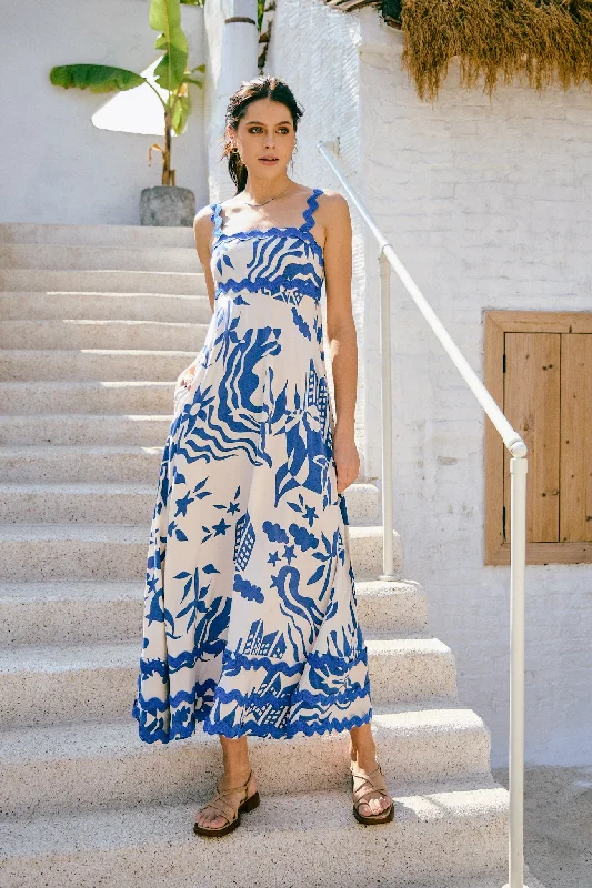 Cali Blue Abstract Ric Rac Tiered Maxi Dress Cozy Wrap Maxi Dress