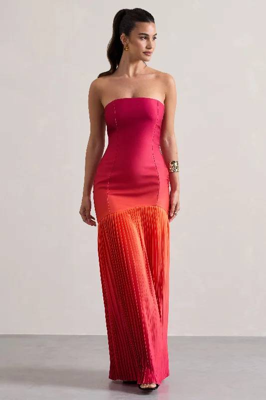 California | Pink & Orange Ombre Bandeau Plisse Maxi Dress Stylish Longline Maxi Dress California | Pink & Orange Ombre Bandeau Plisse Maxi Dress Stylish Longline Maxi Dress