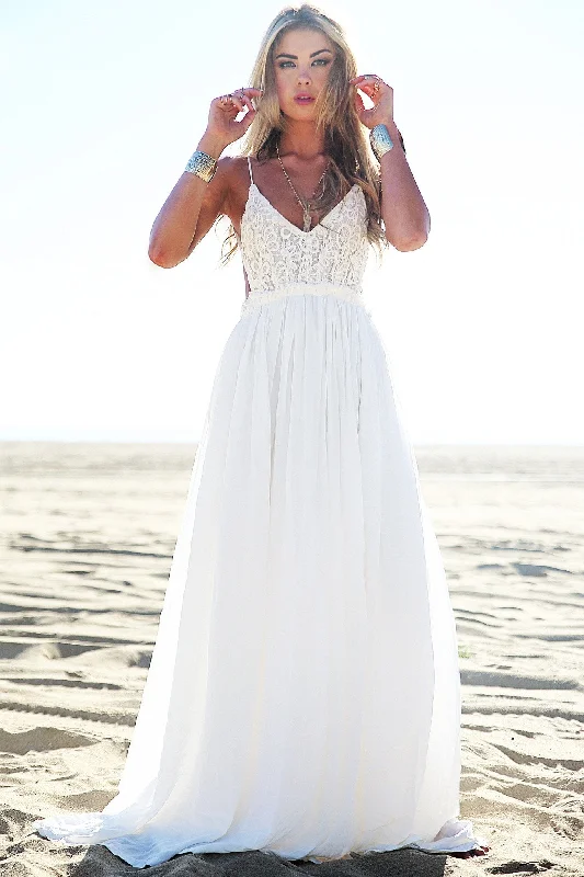 Camilla Open Back Crochet Maxi Dress - White Elegant Floral Maxi Dress
