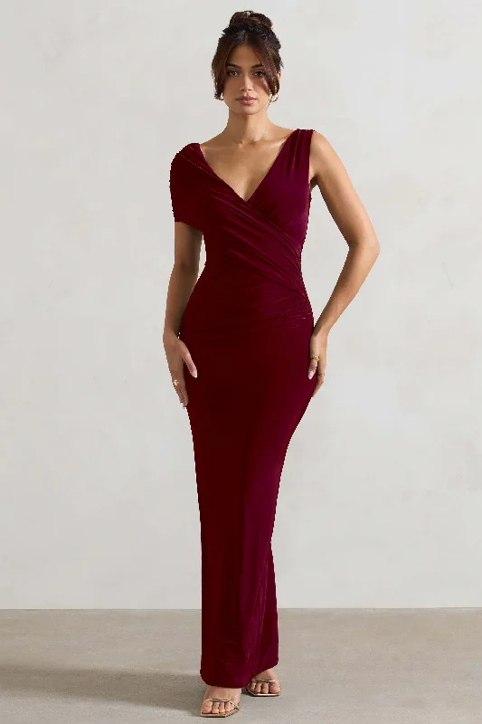 Capella | Berry Asymmetric Wrap Maxi Dress Fashionable Asymmetrical Maxi Dress