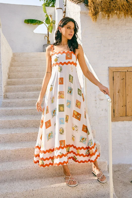 Citrina Multicolour Tropical Ric Rac Tiered Maxi Dress Fashionable High-Low Maxi Dress Citrina Multicolour Tropical Ric Rac Tiered Maxi Dress Fashionable High-Low Maxi Dress