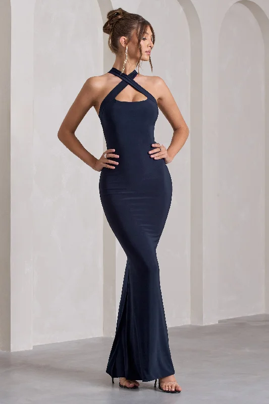 Cross My Heart | Navy Sleeveless Cross-Neck Maxi Dress Classic Strapless Maxi Dress