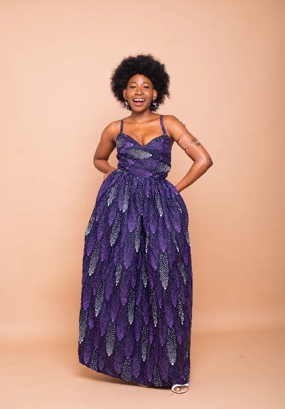 Dara Ankara Maxi Dress | Purple African Print Cozy Ribbed Maxi Dress