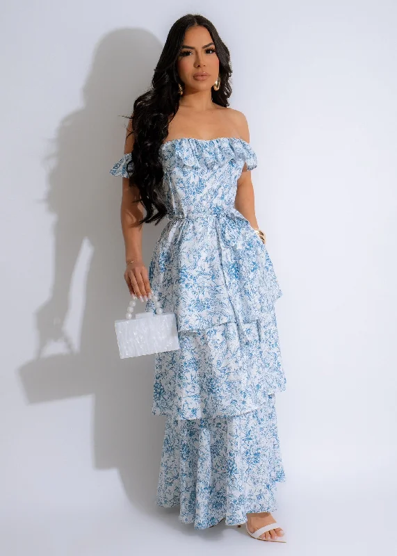 Day Dream Maxi Dress Blue Chic Summer Floral Maxi Dress