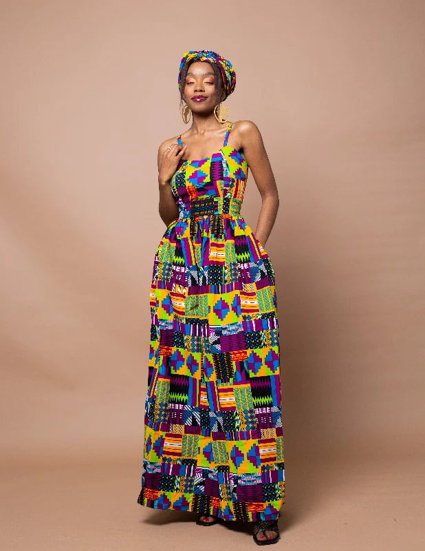 Dolly Ankara Maxi Dress | Yellow Multicolored African Tribal Print Stylish Boho Maxi Dress
