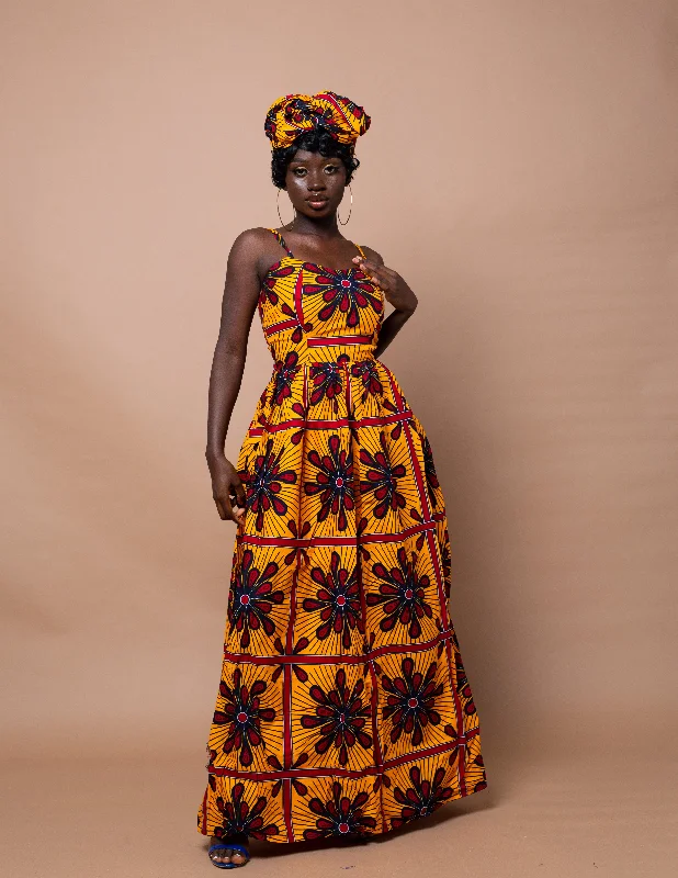 Doyin Ankara Maxi Dress | Yellow African Print Stylish Empire Waist Maxi Dress