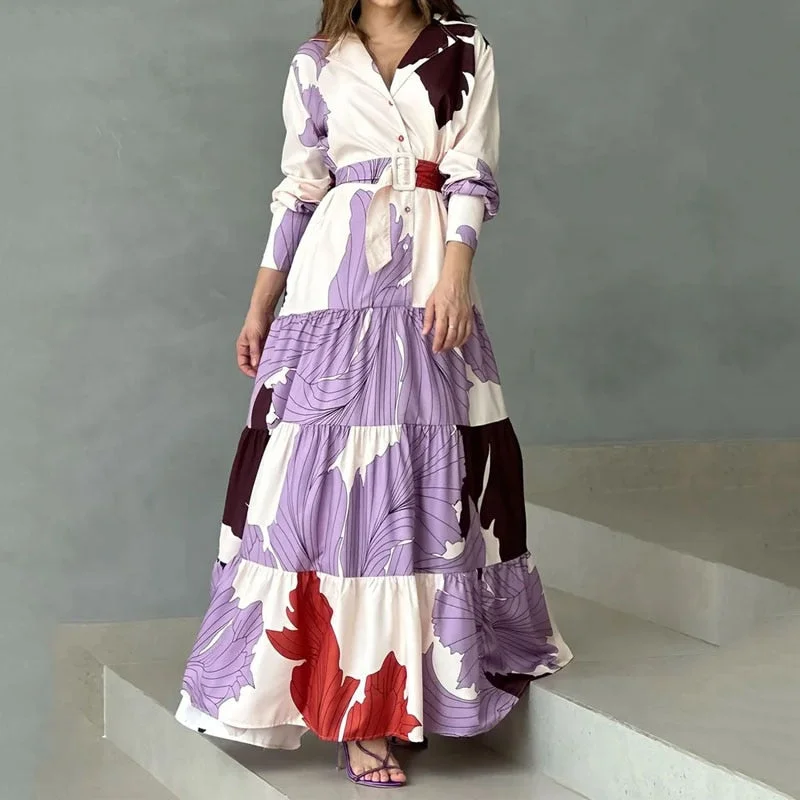 Women Maxi Dress Stylish Long Sleeve Print Lapel V Neck Nipped Waist Single Button Beach Party Long Dresses Streetwear Stylish One-Shoulder Maxi Dress Women Maxi Dress Stylish Long Sleeve Print Lapel V Neck Nipped Waist Single Button Beach Party Long Dresses Streetwear Stylish One-Shoulder Maxi Dress