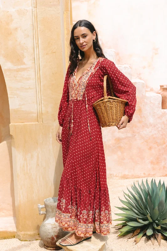 Ember Red Boho Button Down Maxi Dress Stylish Boho Maxi Dress