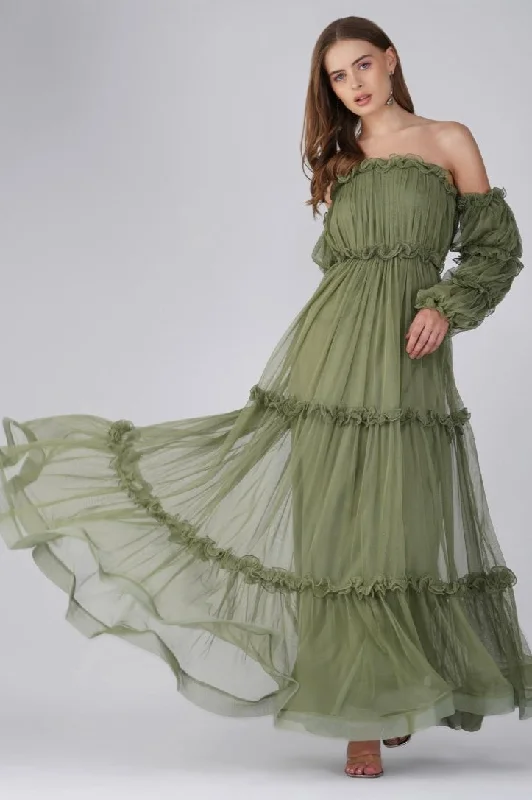 Emmeline Maxi Dress in Soft Olive Elegant Maxi Dress with Slit