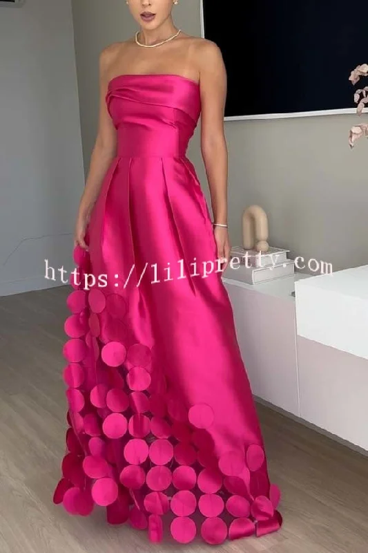Luxurious Poise Satin Spliced mesh Polka-dot Fabric Off Shoulder Formal Maxi Dress Fashionable High-Low Maxi Dress