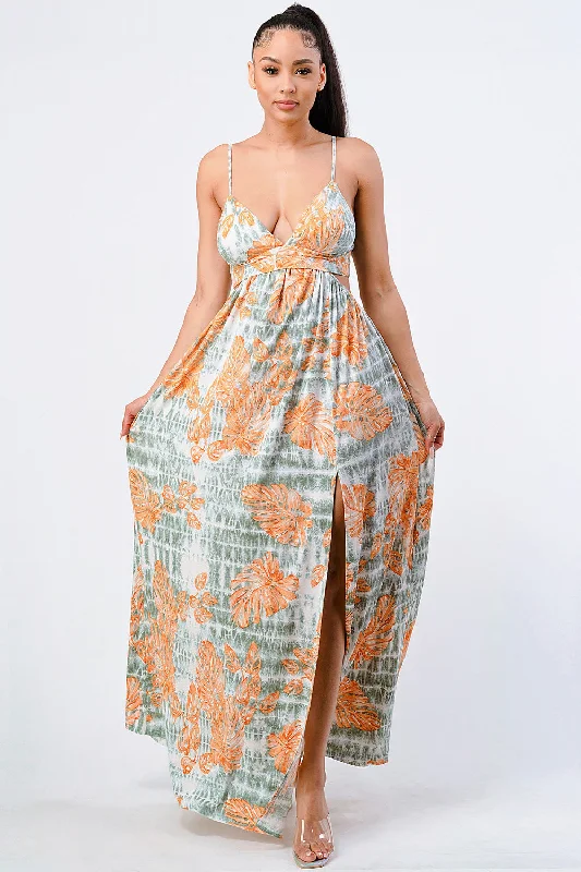 Floral Printed Side Slit Maxi Dress Stylish Boho Maxi Dress
