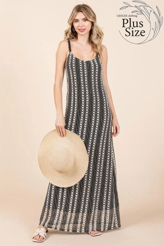 Geegee Plus Stripe See-Through Maxi Dress Stylish A-Line Maxi Dress