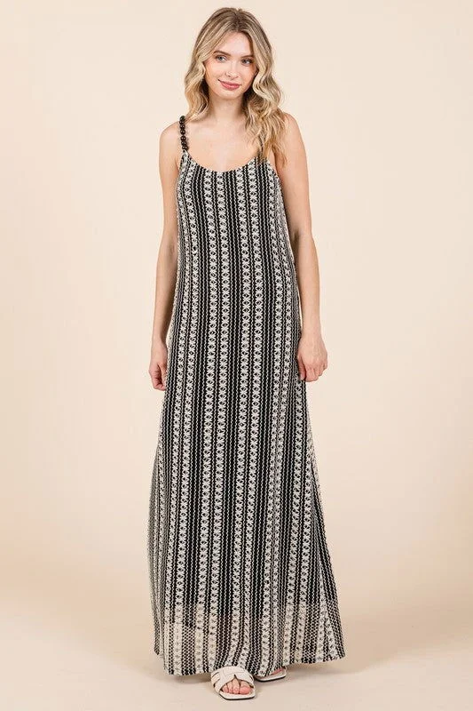 Geegee Stripe See-Through Maxi Dress Comfortable Ruffle Hem Maxi Dress