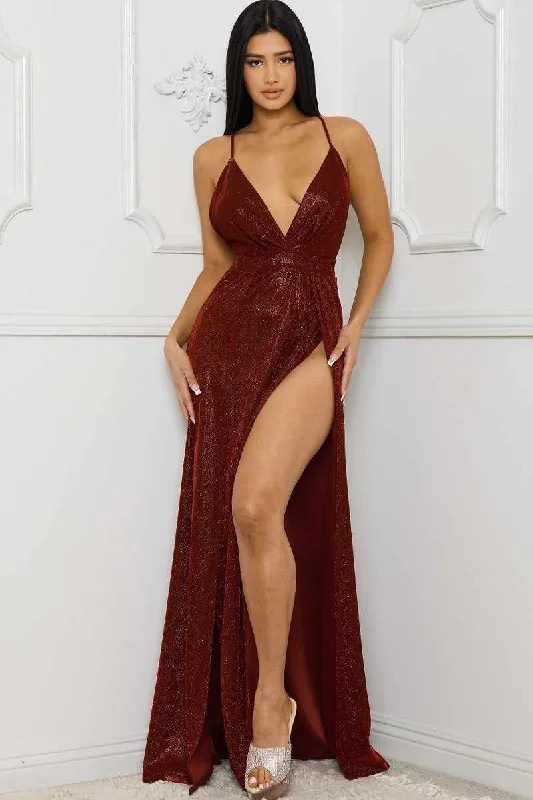 Glitter Fabric Sweetheart Surplice Maxi Dress Fashionable Chiffon Tiered Maxi Dress
