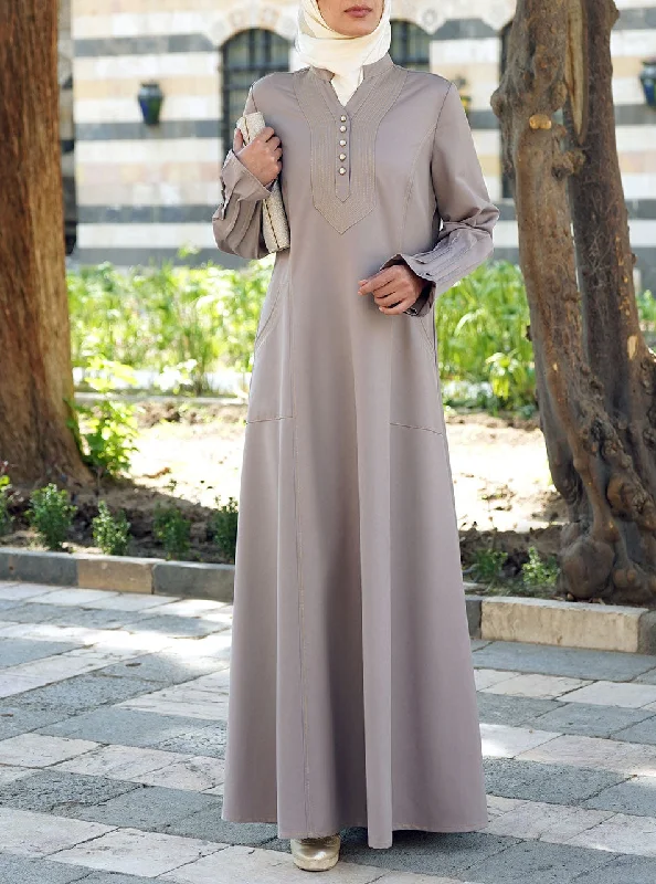 Gold Stitched Maxi Dress Elegant Maxi Dress with Pockets