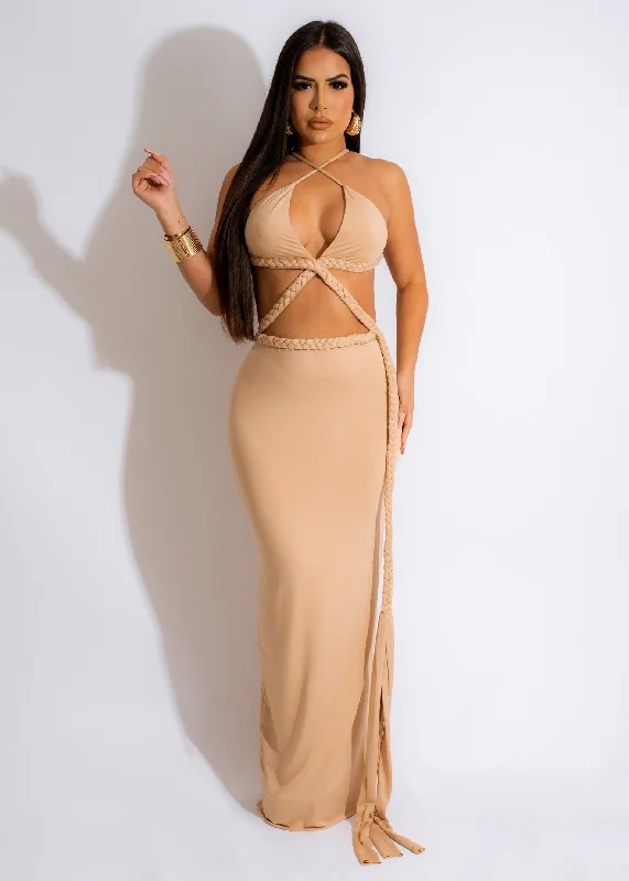 Highway To Heaven Maxi Dress Nude Comfortable Ruffle Maxi Dress