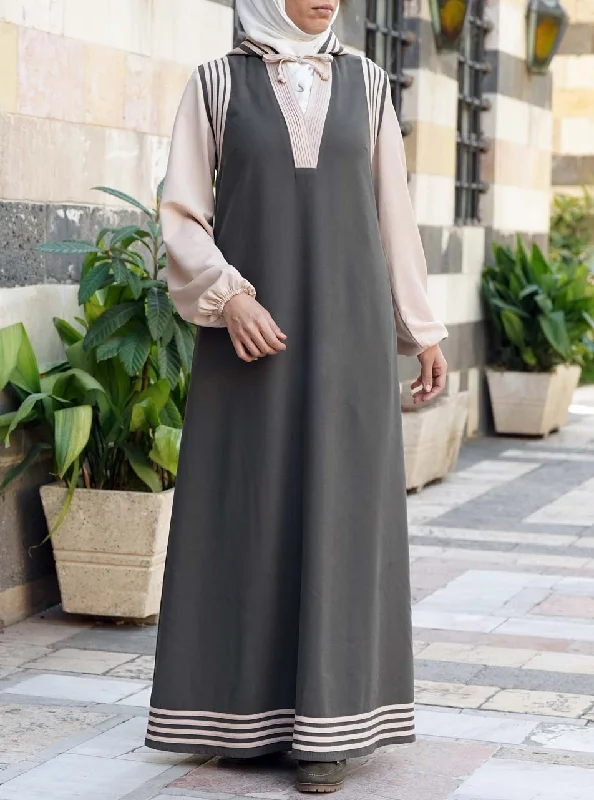 Hooded Dual-Color Maxi Dress Elegant Wraparound Maxi Dress