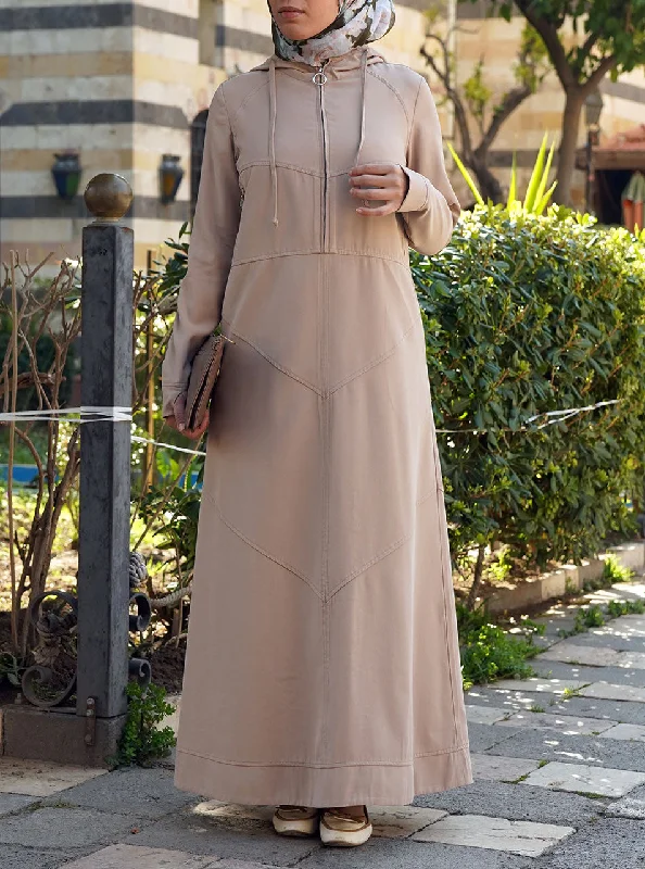 Hooded Zipped Maxi Dress Comfortable Fit-and-Flare Maxi Dress
