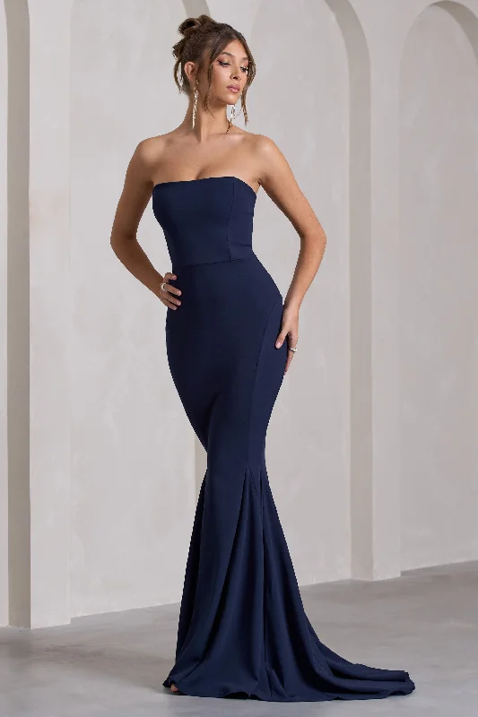 Impress Me | Navy Strapless Bandeau Fishtail Maxi Dress Cozy Cold-Shoulder Maxi Dress Impress Me | Navy Strapless Bandeau Fishtail Maxi Dress Cozy Cold-Shoulder Maxi Dress