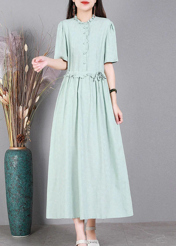 Light Green Print Tie Waist Linen Maxi Dresses Short Sleeve Comfortable Plunging Neckline Maxi Dress Light Green Print Tie Waist Linen Maxi Dresses Short Sleeve Comfortable Plunging Neckline Maxi Dress