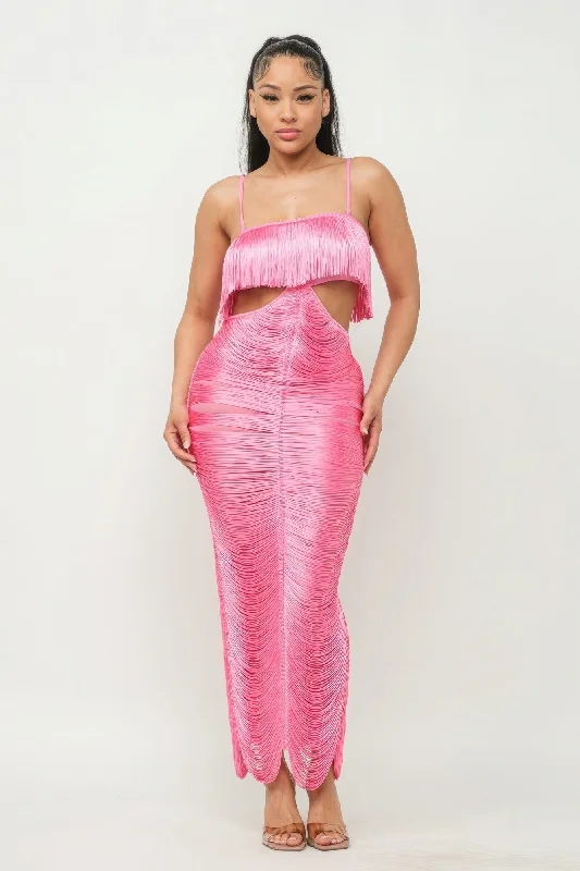 Lux Fringe Maxi Dress Comfortable Maxi Dress with Belt