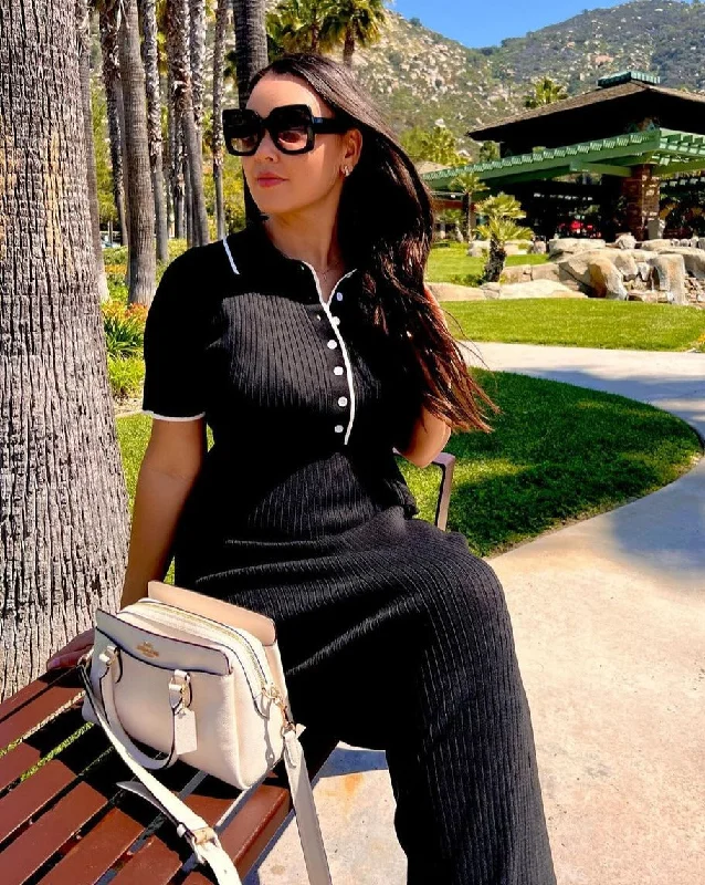 MEROKEETY Button Short Sleeve V Neck Ribbed Knit Maxi Dress Cozy Longline Maxi Dress
