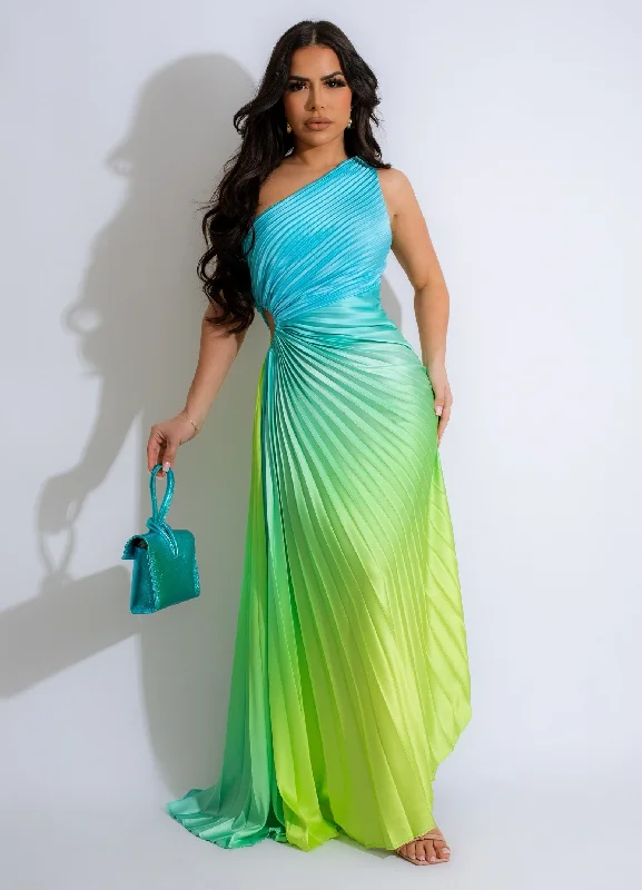 Simply Gradient Ruched Silk Maxi Dress Blue Trendy Maxi Dress with Bow