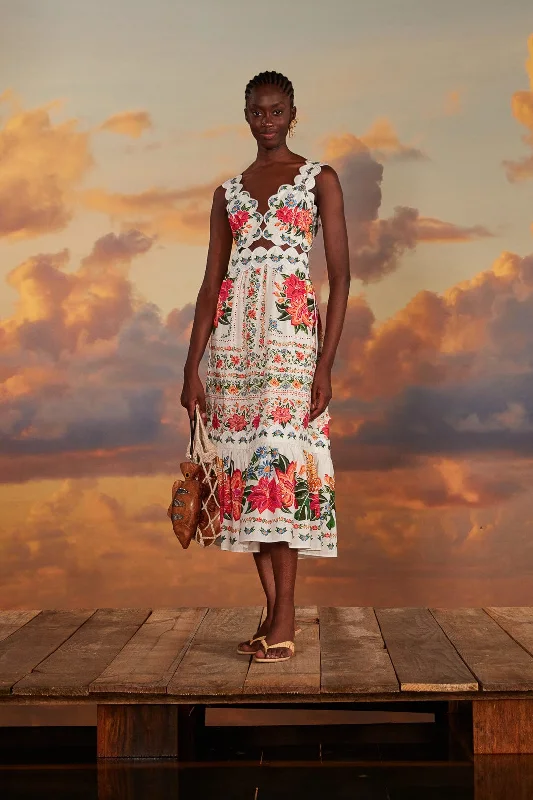 Off-White Bloom Garden Maxi Dress Stylish Empire Waist Maxi Dress