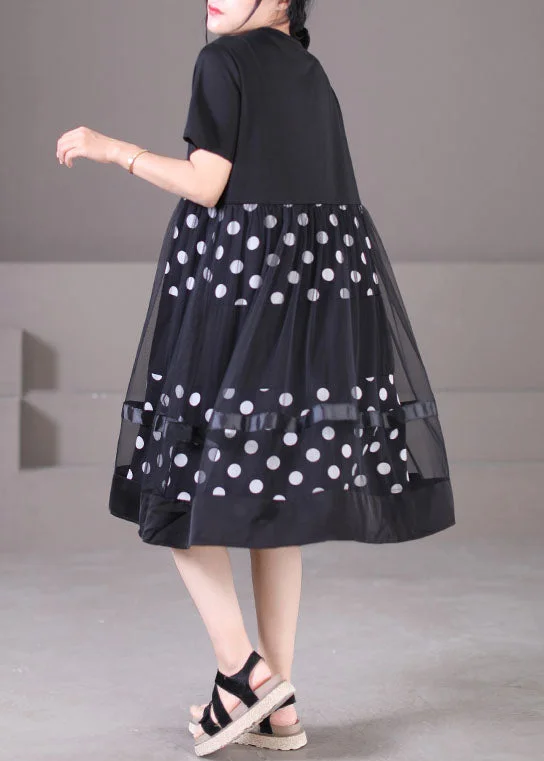 Plus Size Black O-Neck Tulle Patchwork Dot Print Cotton Maxi Dress Short Sleeve Elegant Sleeveless Maxi Dress Plus Size Black O-Neck Tulle Patchwork Dot Print Cotton Maxi Dress Short Sleeve Elegant Sleeveless Maxi Dress
